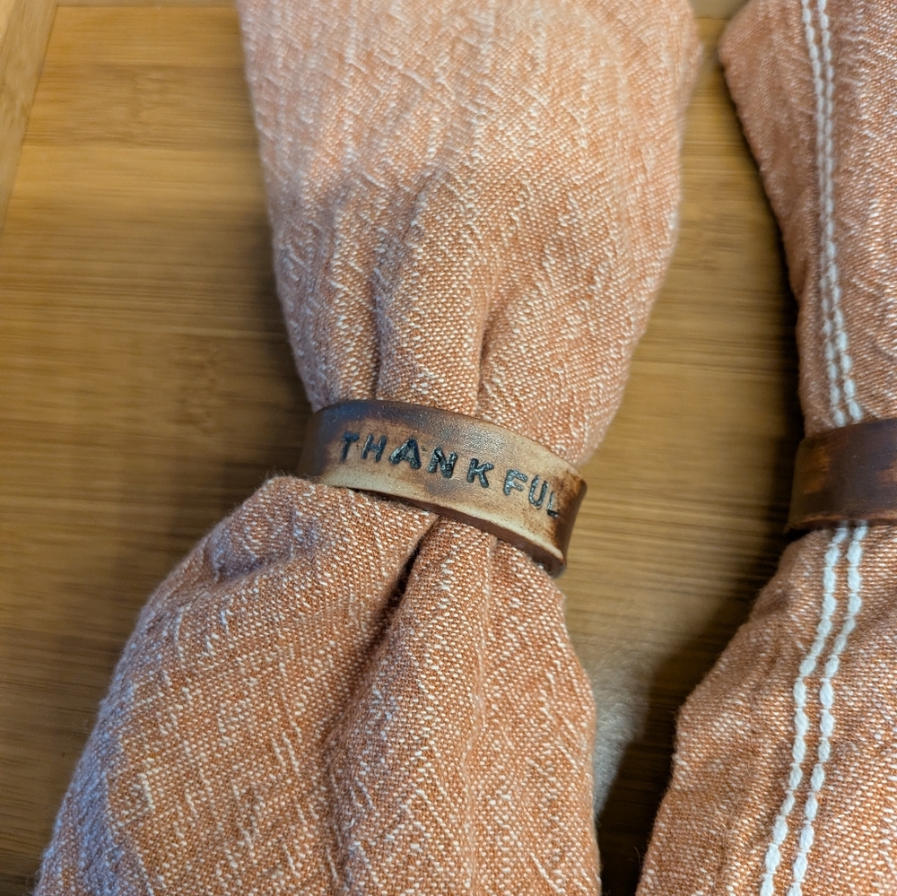 Set Of 8 Rustic Handmade Ceramic Gratitude Napkin Rings - Picture 5 of 9